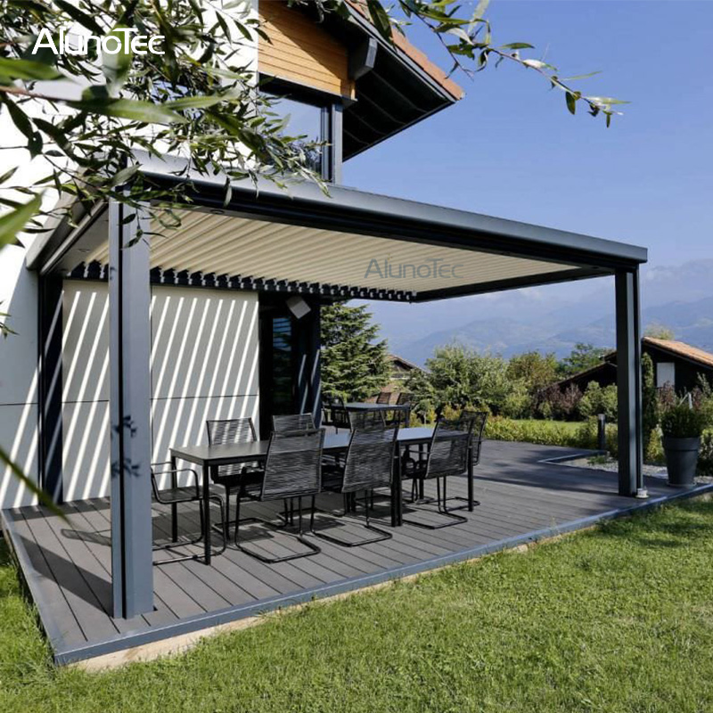Grey Color Retractable Pergola Roof System for Garden