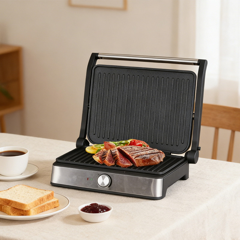 Factory Wholesale 2200W Panini Contact Grill Maker with Fixed Non-Stick Plate