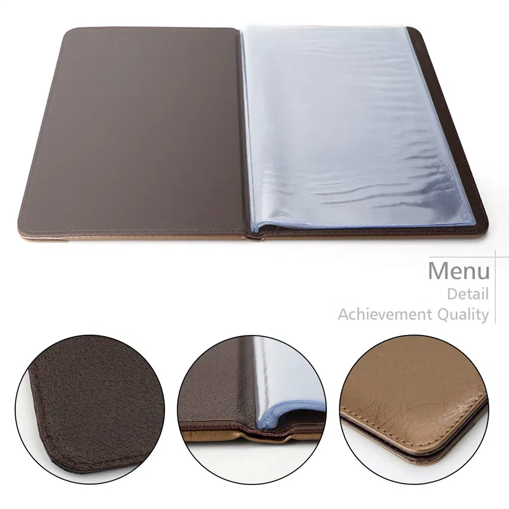 Hardcover PU Leather Binding High Quality Hotel A4 Transparent PVC Inside Restaurant Menu Cover