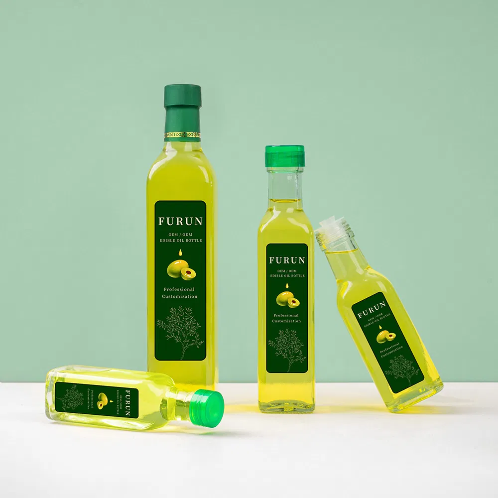 Custom Wholesale Food Grade Soy Sauce Vinegar Cooking Clear Square Empty Glass Olive Oil Bottles with Lids