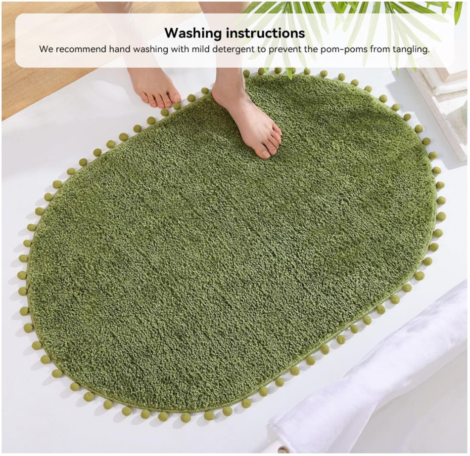 Olive Non-Slip Green Cute Boho Shower Mat Bath Rug for Bathroom