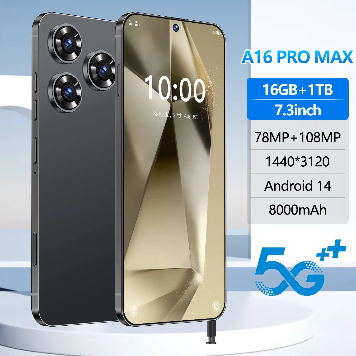 2025 New Phonea16 PRO Max 16GB+1tb 5g 7.3-Inch Mtk6889 48MP 108MP with Built-in Pen Android 14 Smartphone