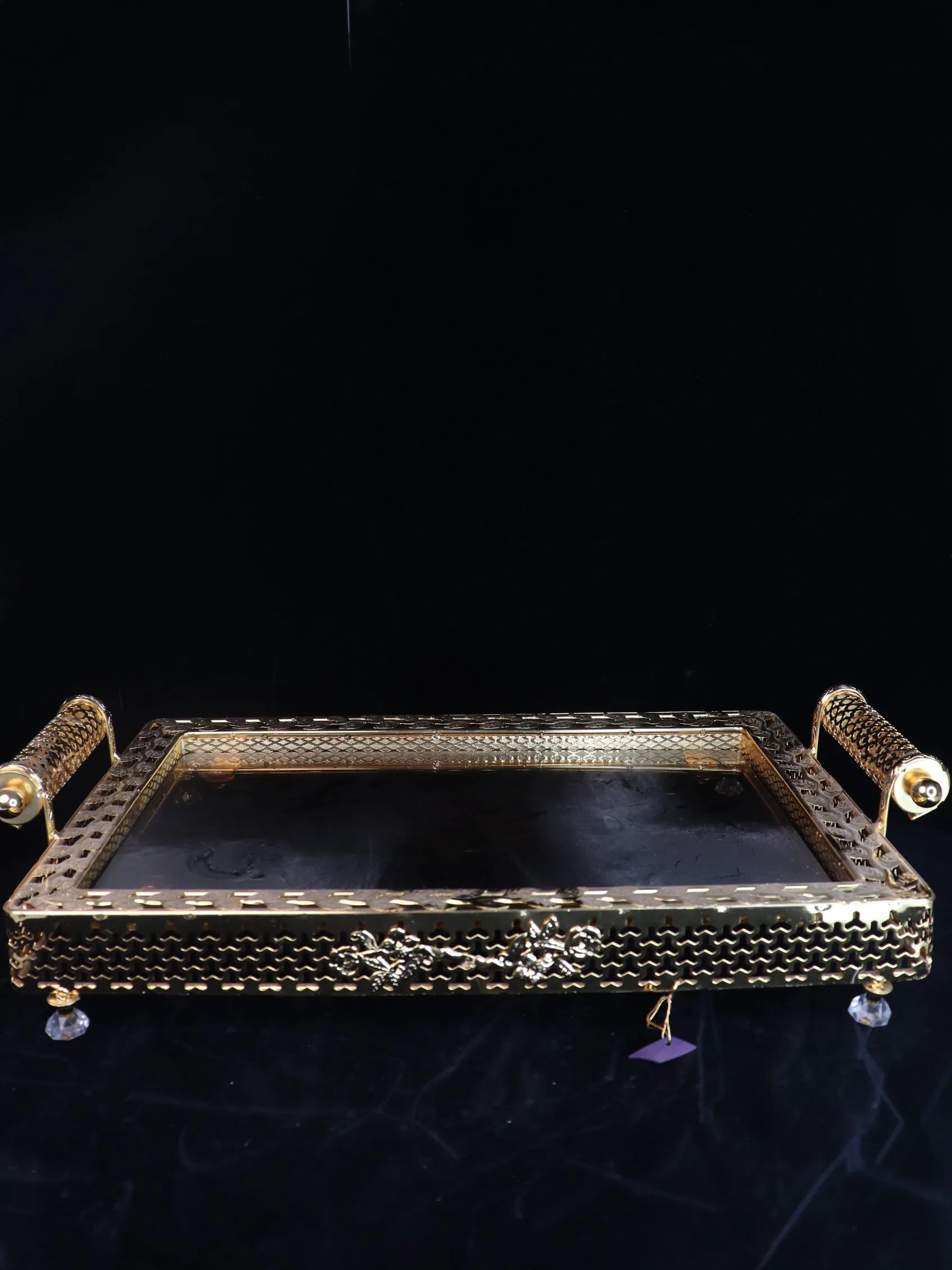 Elegant Glass Rectangle Fruit Plate with Stunning Gilded Ironwork Design