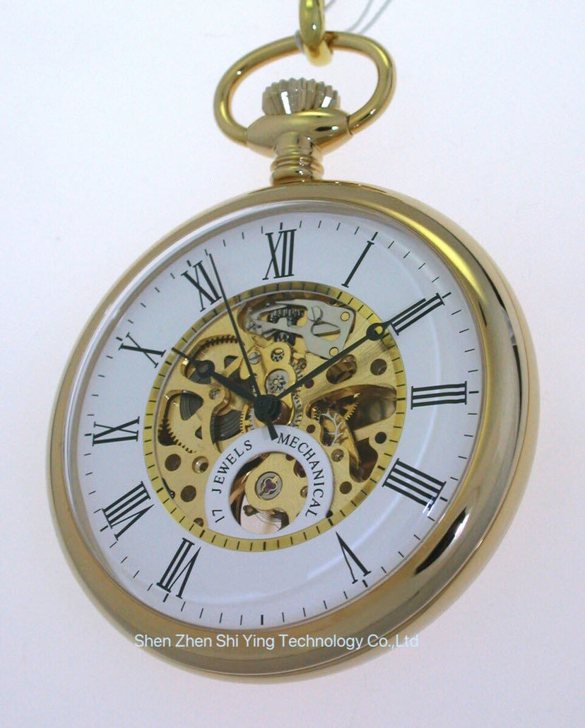 OEM Engraved Gents Classic Quartz Open Face Pocket Watch with Chain