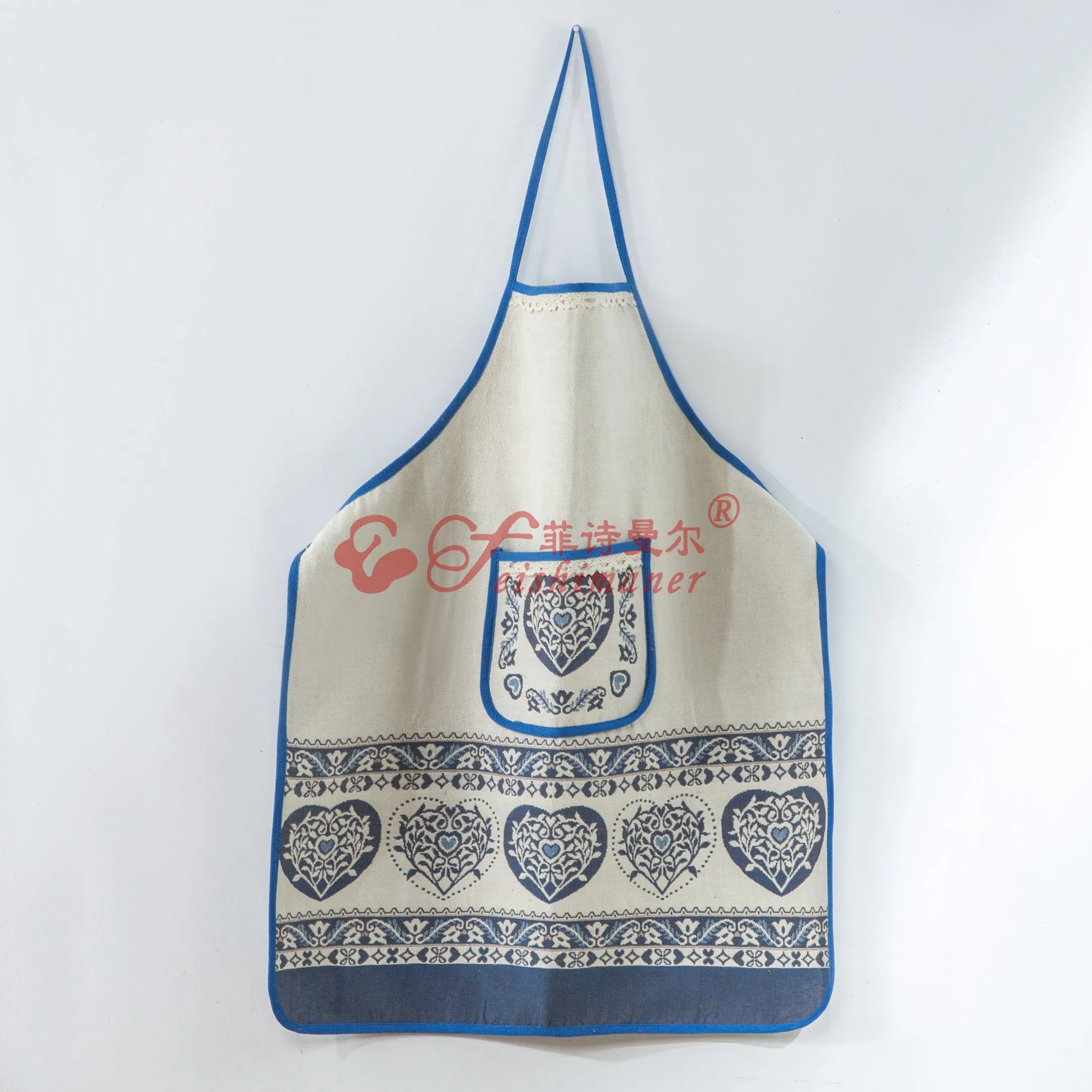 Vintage Style Coffee Shop Stylish Apron for Chef Pocket Cotton Hemp Pattern Aprons