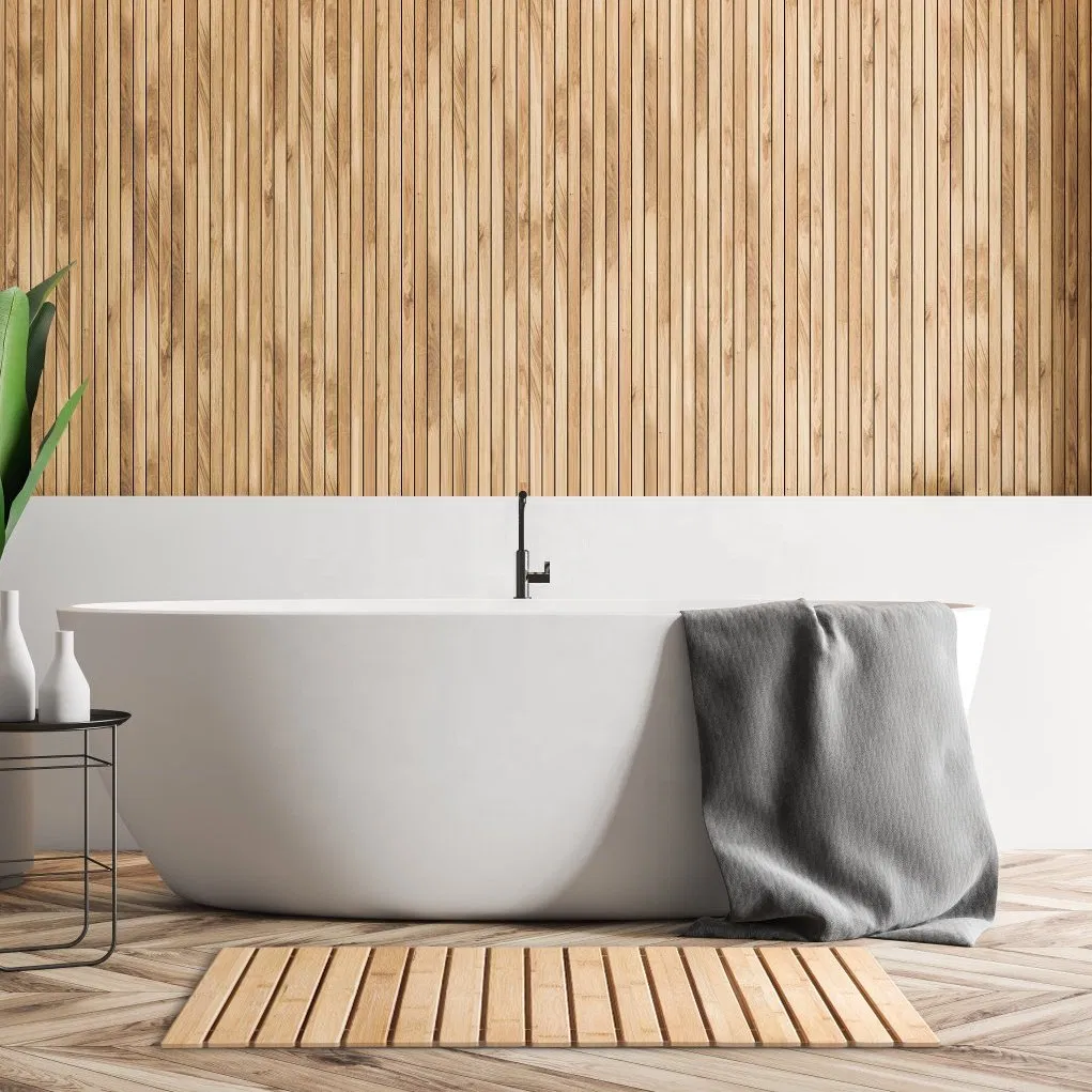 Non-Slip Rubber Designed Bathroom Bamboo Mat
