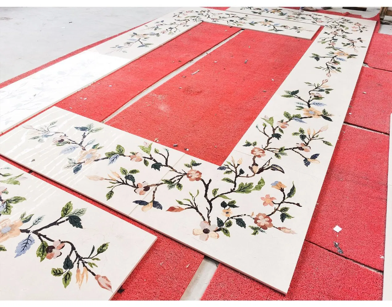 Luxury Marble Border Floors Tile Inlays Waterjet Flower Design for Projects
