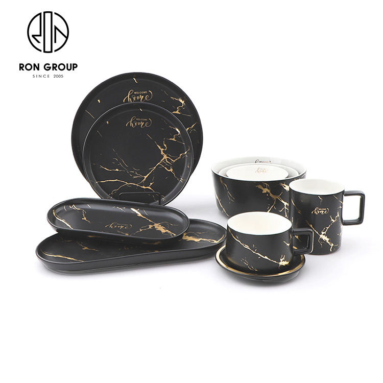 Wholesale Luxury Coffee Mug Ceramic Marbling Black-Golden Cup Set