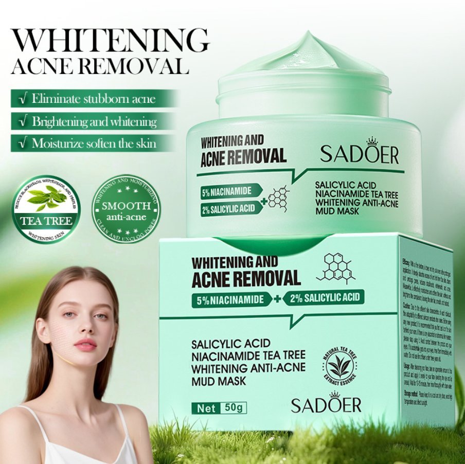 Salicylic Acid Whitening Acne Removal Mud Tea Tree Cleansing Mud Mask Niacinamide Tea Tree Facial Mask Cream Acne Removing Serum Skincare Set