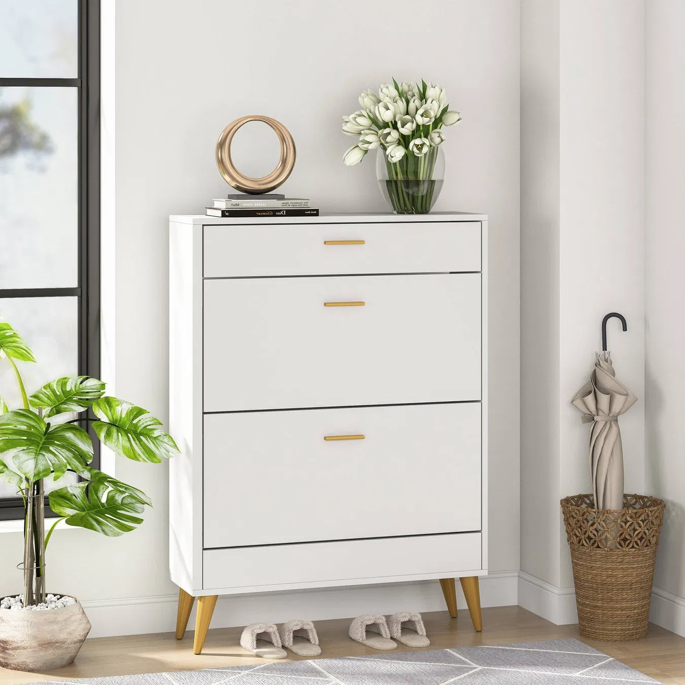 Nordic Slim Aluminum Alloy Shoe Cabinet for Small Spaces and Entryways
