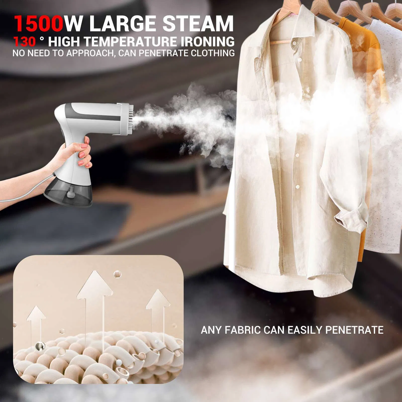 Portable Handheld Garment and Fabric Steamer 1500 Watts Quick Heat Ceramic Plate Steam Nozzle
