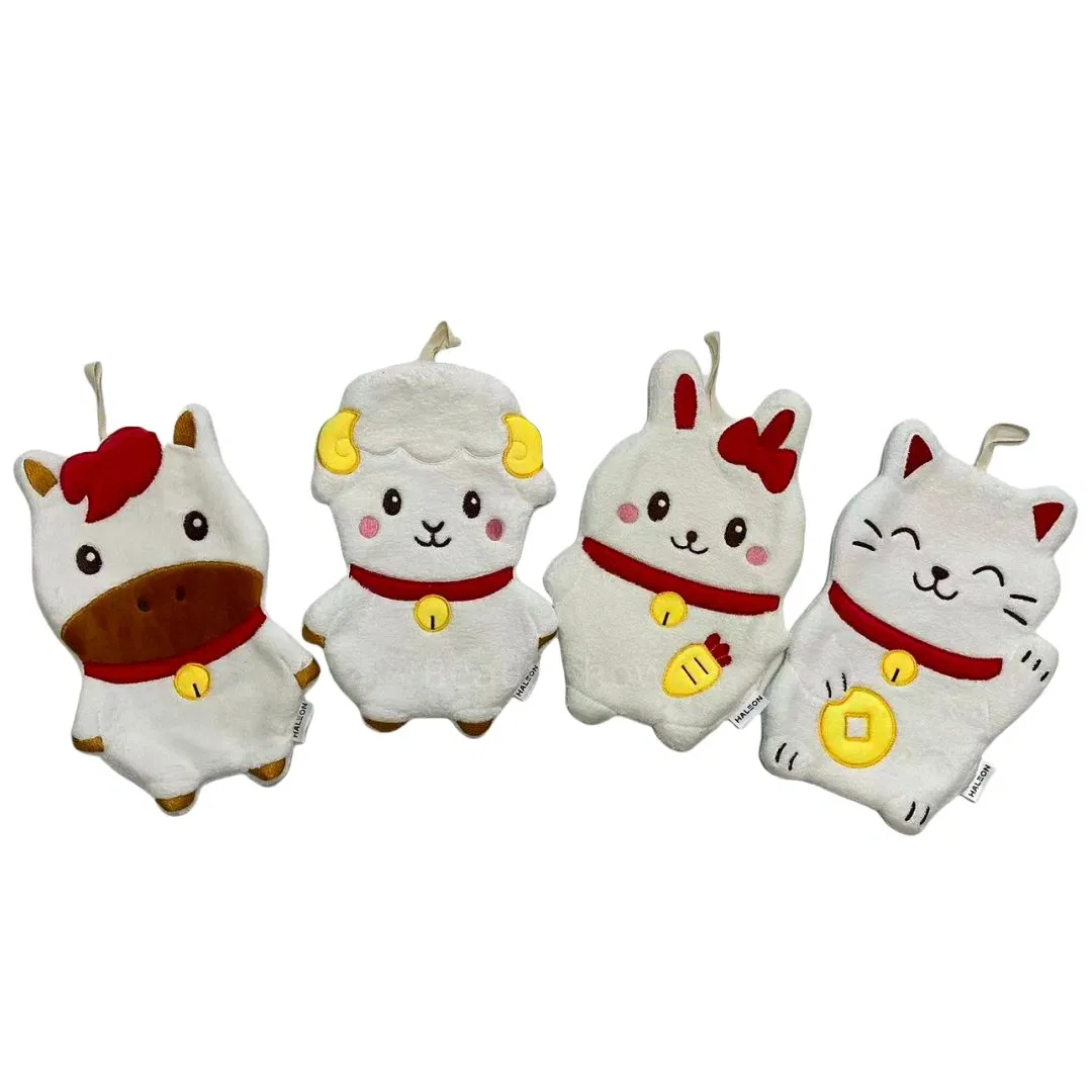 Custom Logo Microfiber Quick-Dry Hand Towel Thick and Embroidered Cute Maneki-Neko Fortune Cat Hand Towel for Home Use