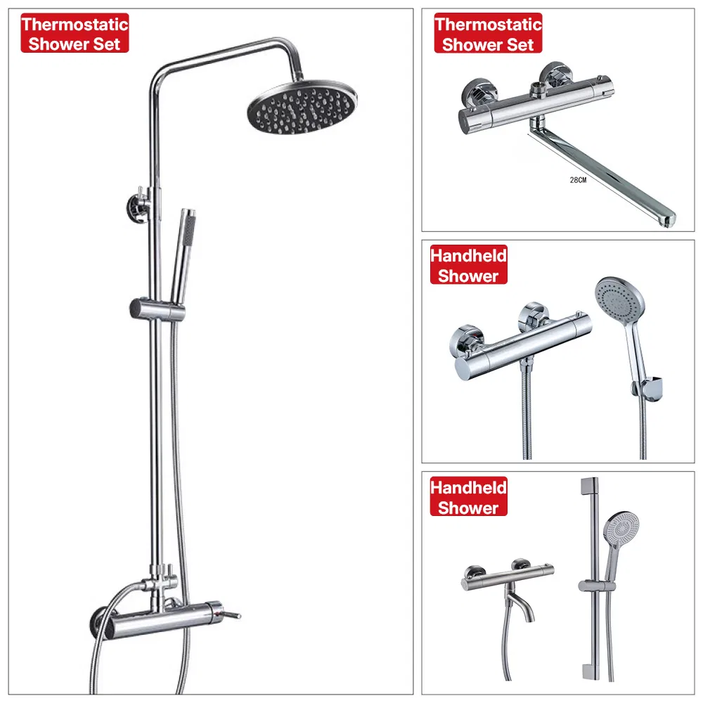 Thermostatic Shower Set with Rain Shower and Handheld Mixer Wall Mounted for Bathroom Projects OEM