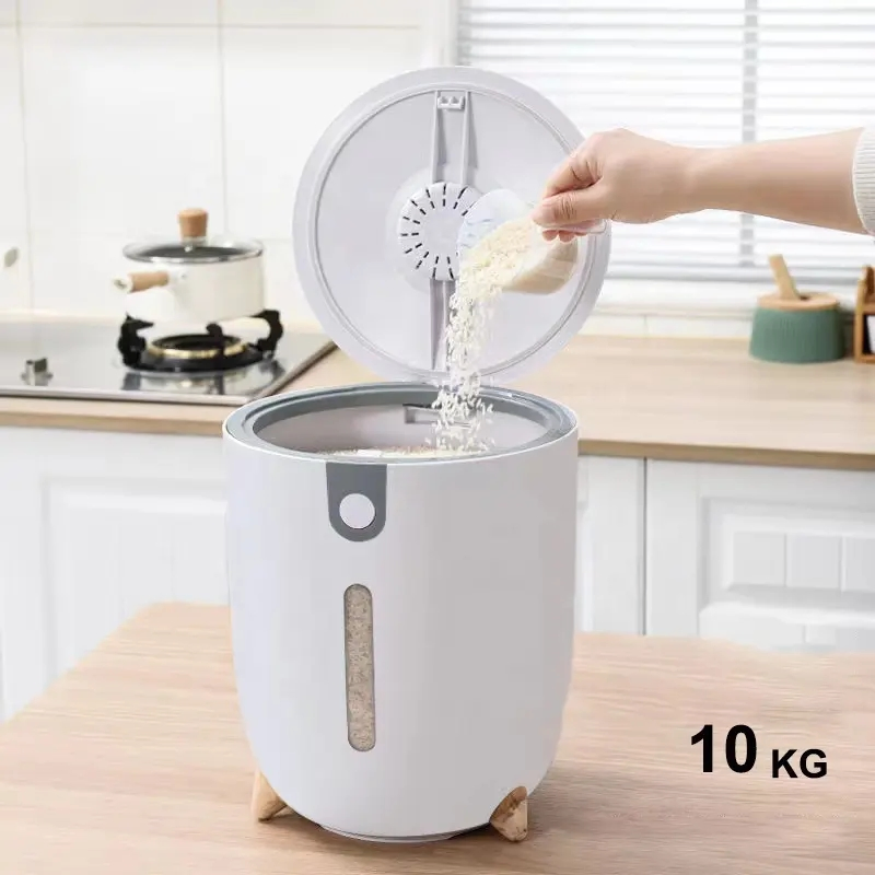 Sj-5 Durable Plastic Automatic Press-Type Food Box Rice Dispenser Storage Container for Kitchen Organizer