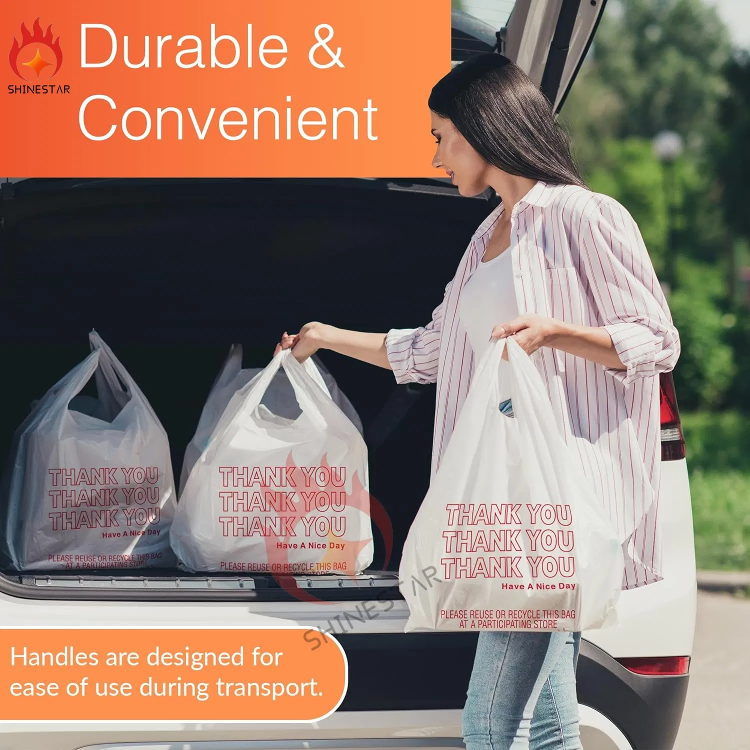 T-Shirt Thank You Printed Plastic Shopping Bags Plastic Packaging Bag with Handles