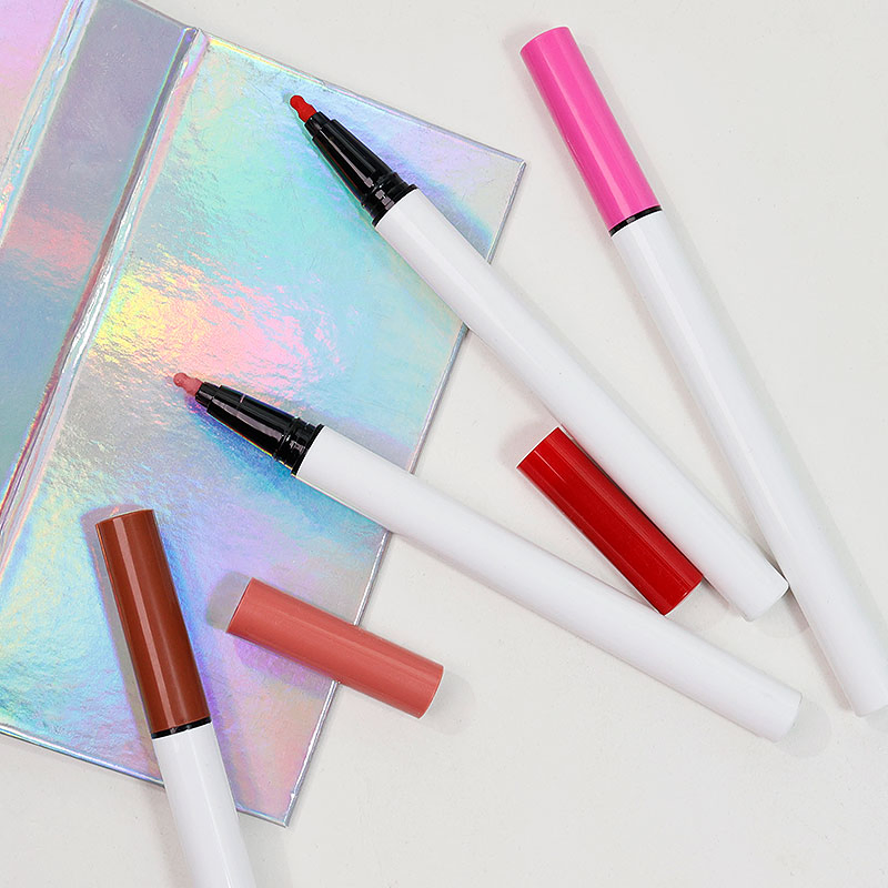 Vegan 2 in 1 Lip Liner Soft Sponge Head Brush Dark Brown Pigmented Liquid Lipstick Waterproof Long Lasting Lip Liner Pen