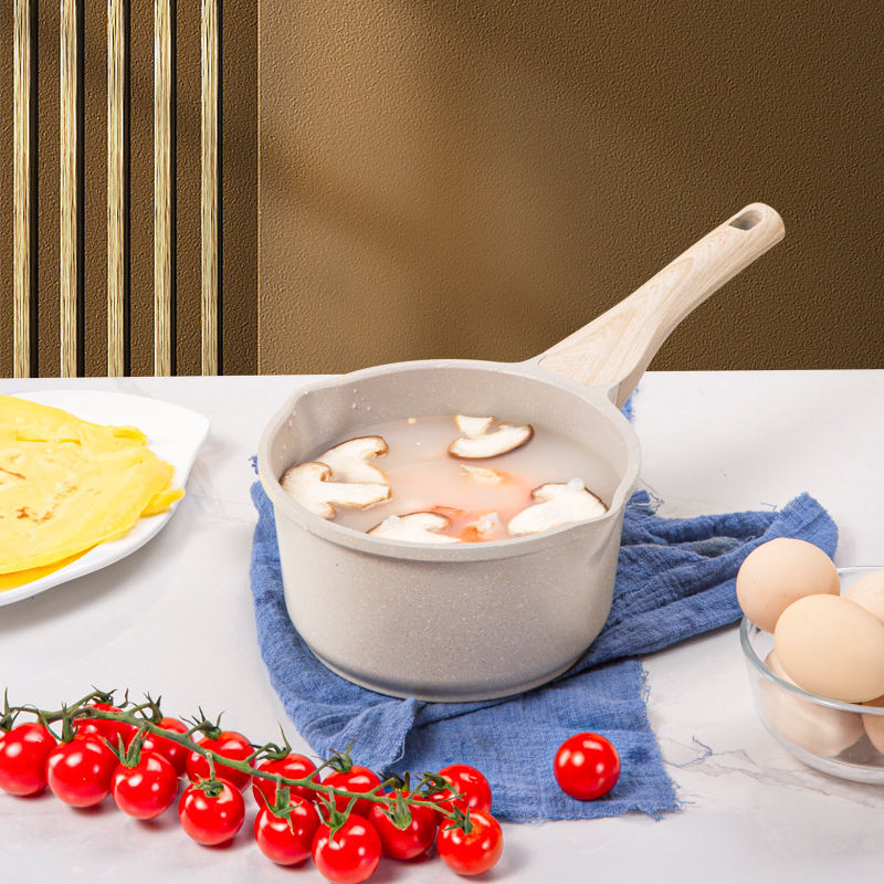 New Sauce Pan Beige Marble Kitchen Cookware Fry Pan Casserole Aluminium Glass