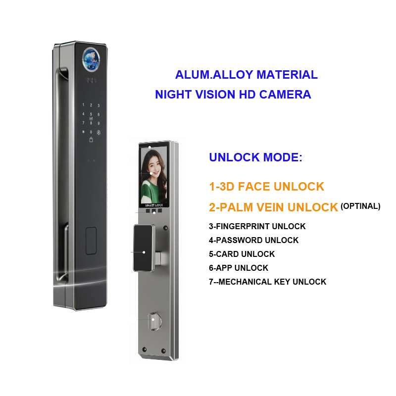 3D Face Unlock Real Time Intercom Smart Door Lock