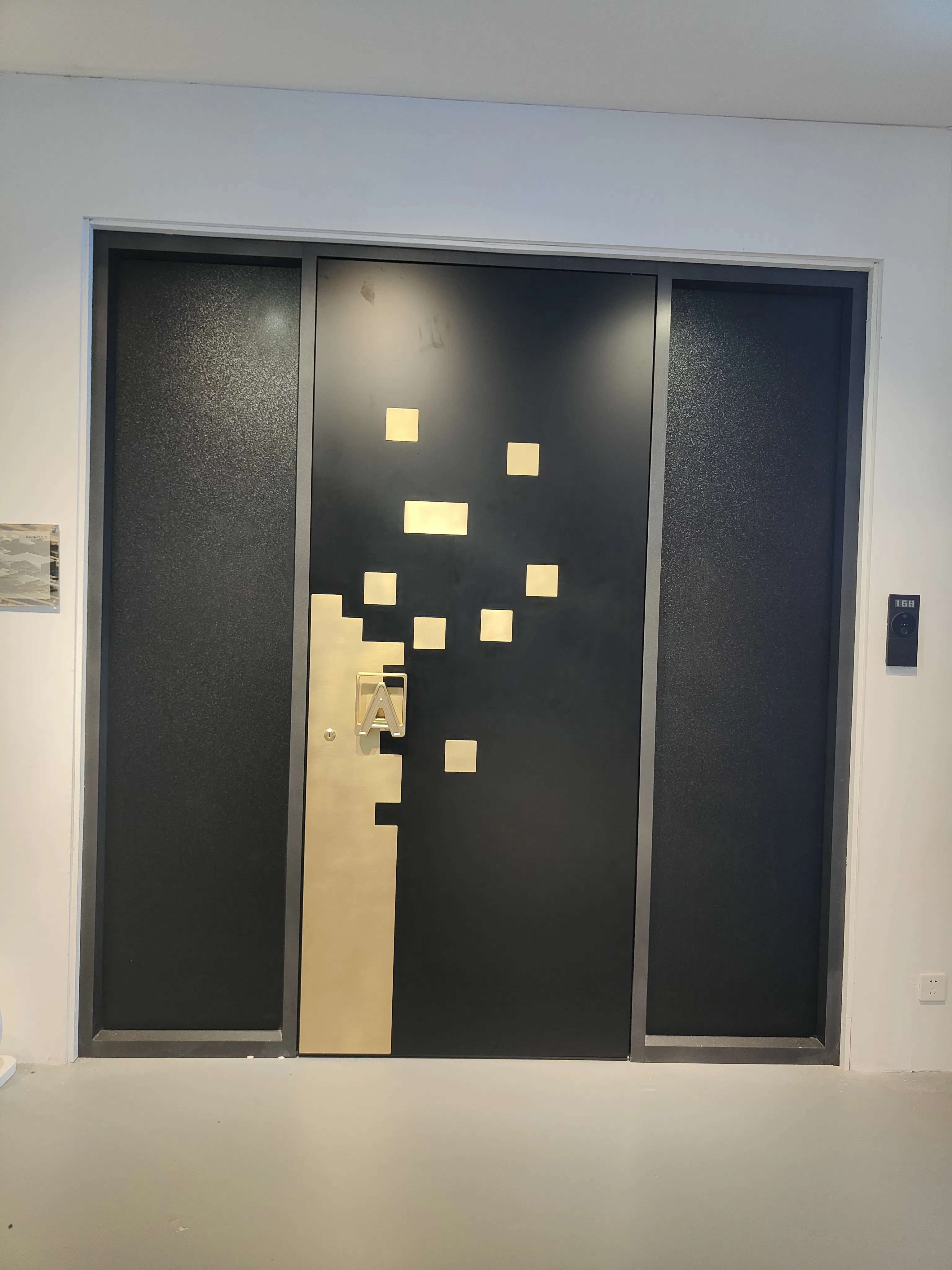 Robust Exterior Aluminum Featuring Blue Glass and Anodizing Finish Residential Front Door