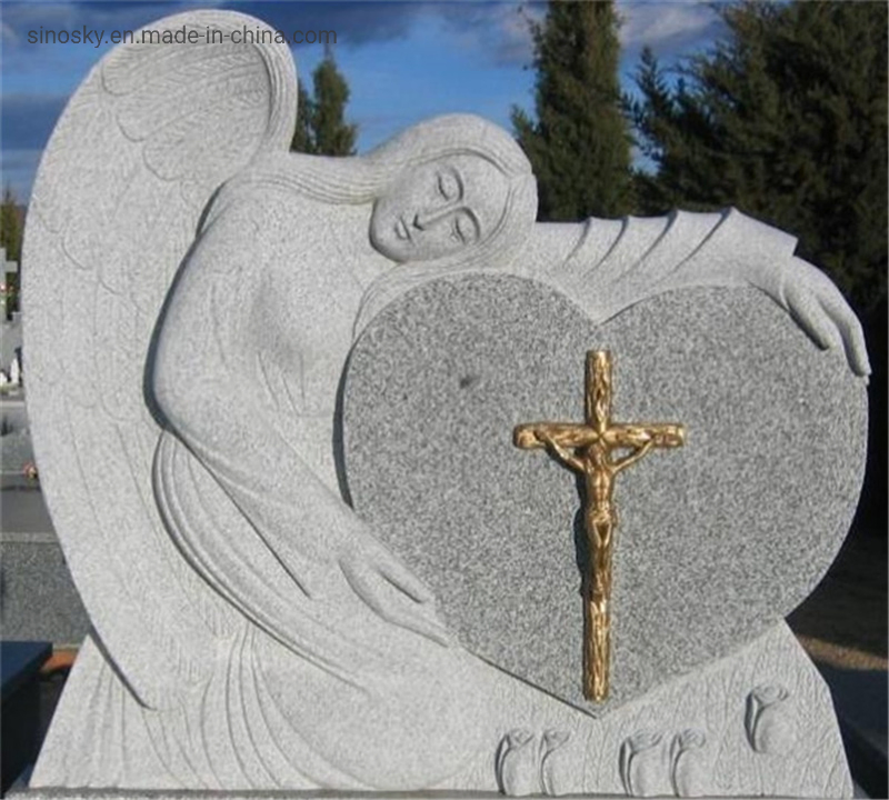 China Double Hearts Grey Granite Cemetery Headstone Designs