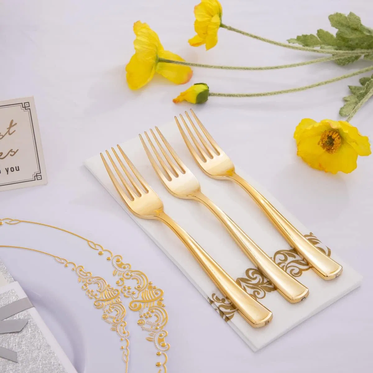 Premium Gold Heavyweight Plastic Forks for Events & Catering