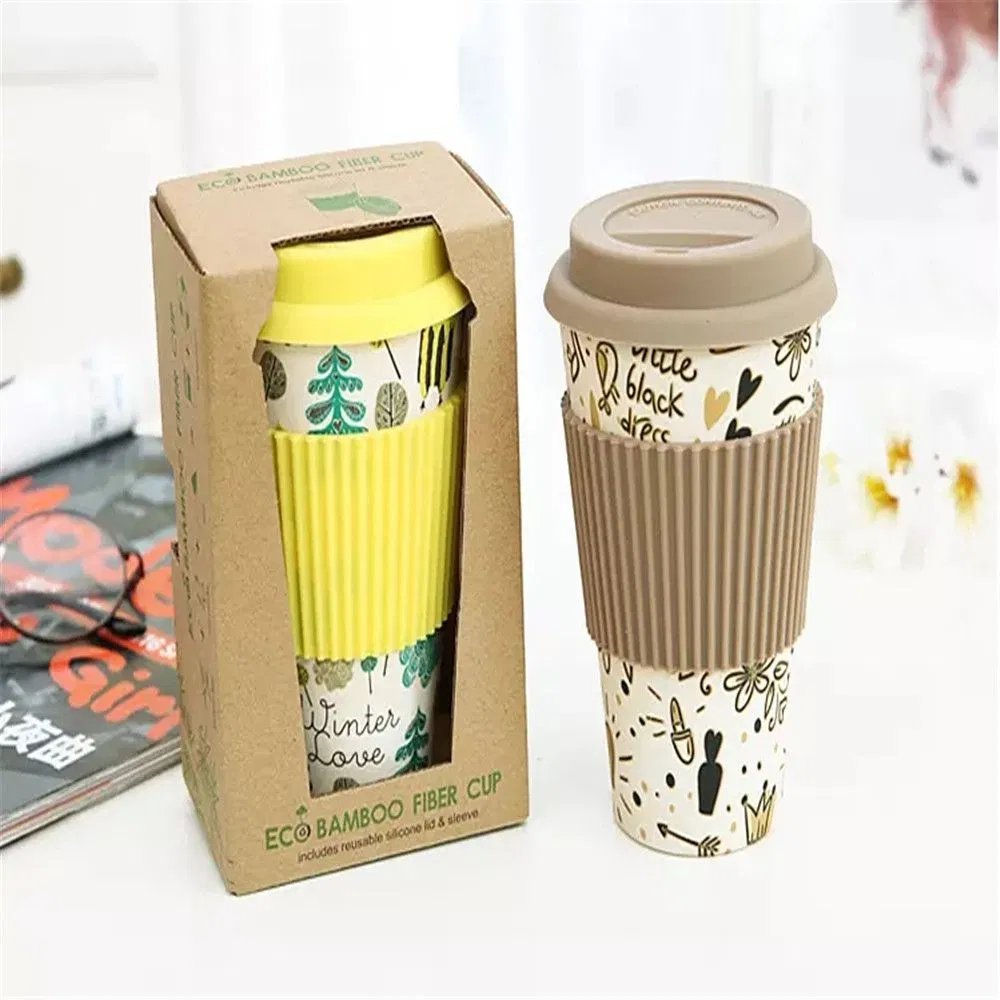 100% Biodegradable Bamboo Fiber Coffee Mug with Tight Seal Cover and SIP Hole
