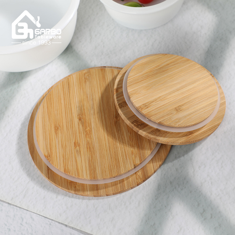 Factory Unique Multi Shape Opal Glass Food Container with Bamboo Lids