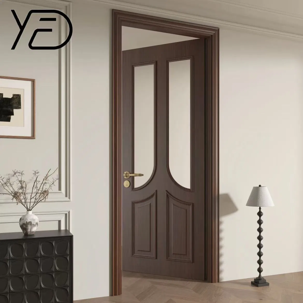 Premium PVC Glass Solid Wood Entrance Home Furniture MDF PVC Timber Interior Wooden Door for Modern Homes Kitchen Bathroom