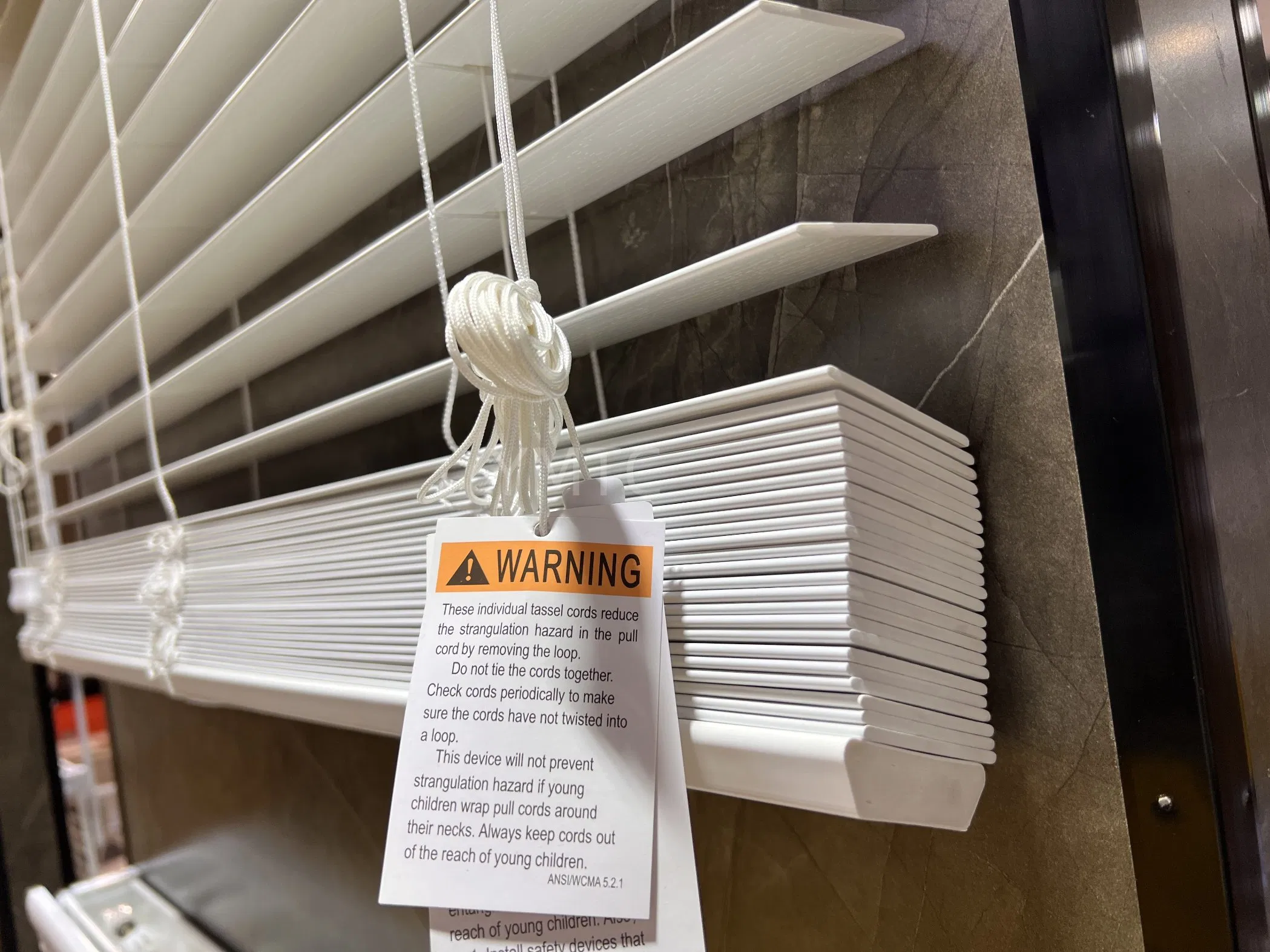 Custom 2" Cordless White Flat PVC Fauxwood Blinds with Wand Control