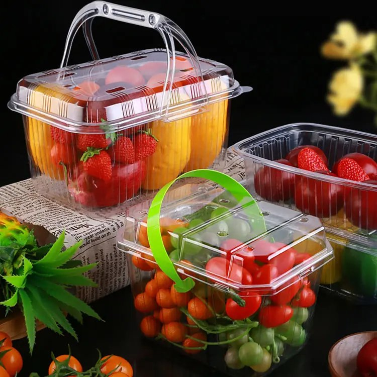 Transparent Plastic Boxes Strawberry Picking Basket Disposable Grape Packing Box with Handle