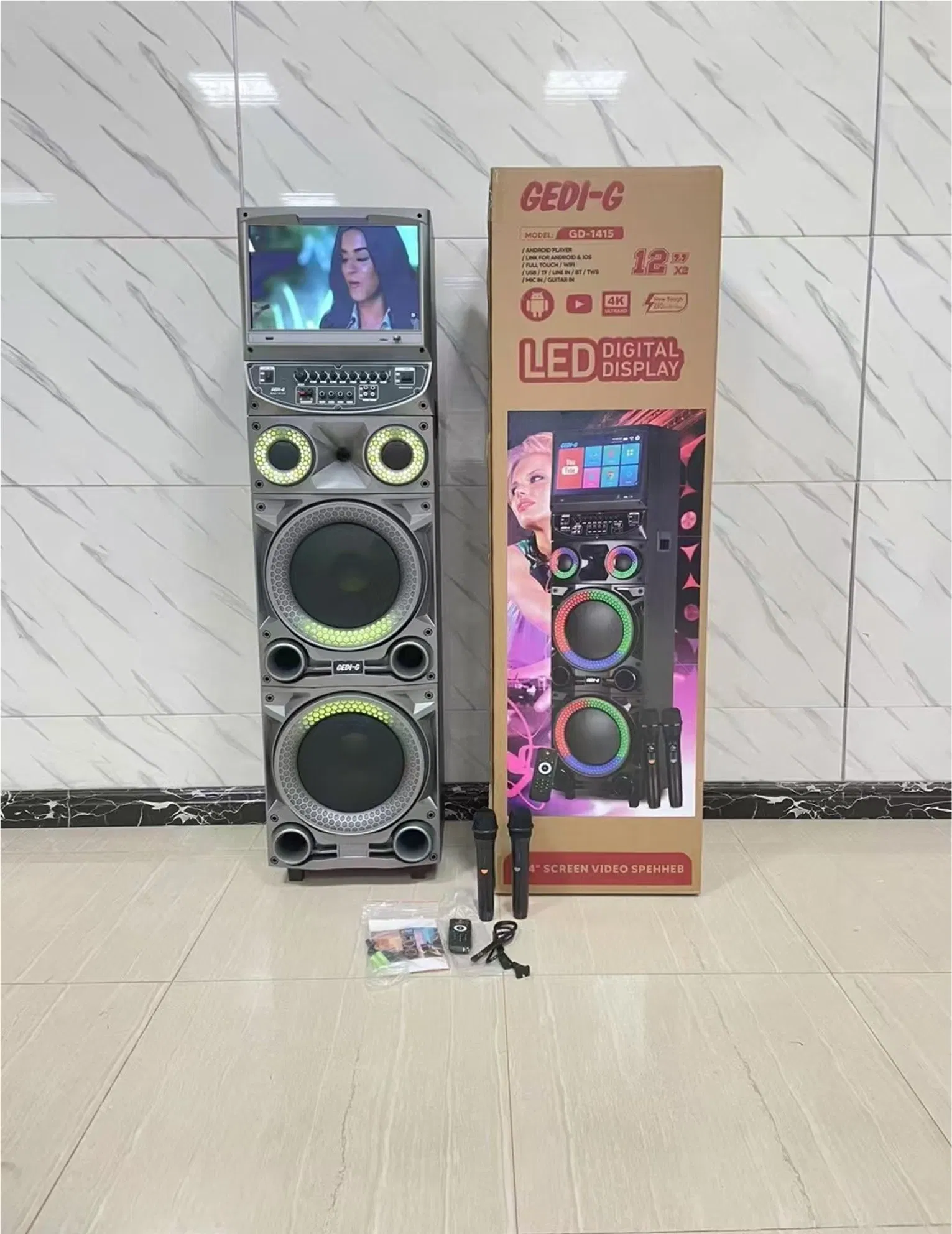 Портативная акустика 15.4" с караоке, Bluetooth и сабвуфером