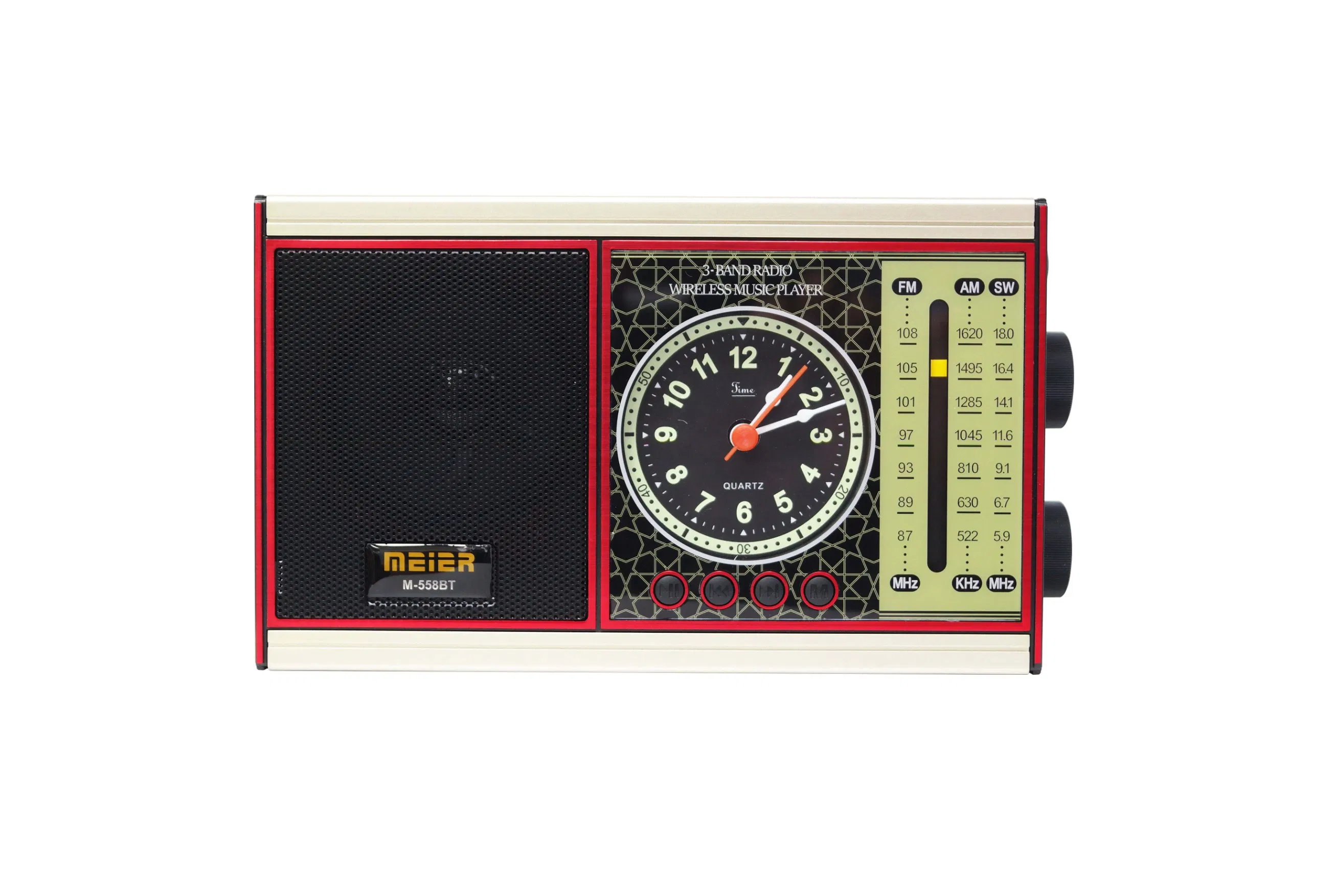 Mini Radio Portable 3-Band Am FM Sw Radio, TF Card and MP3 Player, Rechargeable Speaker, Bluetooth Retro Design, Flashlight Function Meier M-561bt