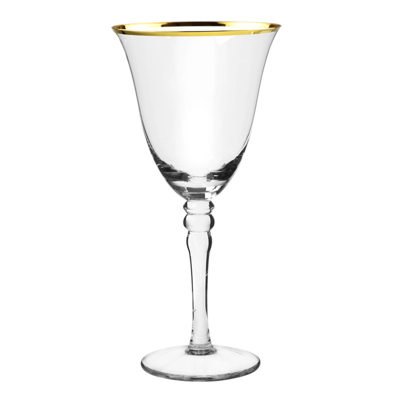 Luxury Stemmed Glass with Unique Dual Bead Embellishment and Gold-Colored Border