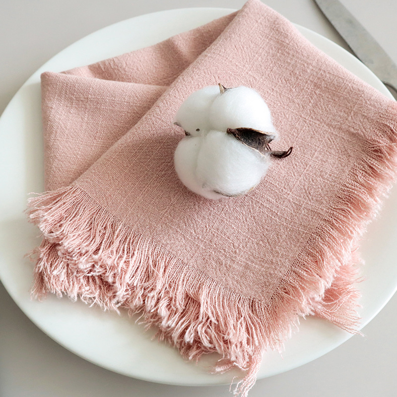 Wholesale Tea Towels with Tassels Household Soft Cotton Linen Kitchen Napkins