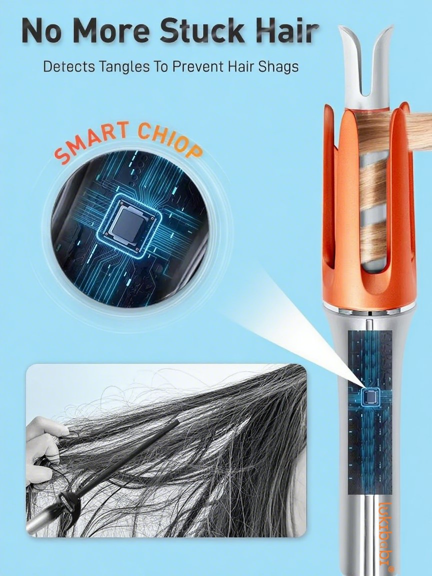 Automatic Rotating Curling Iron Beach Waves Curling Wand Portable Hair Curler Lightweight for Travel