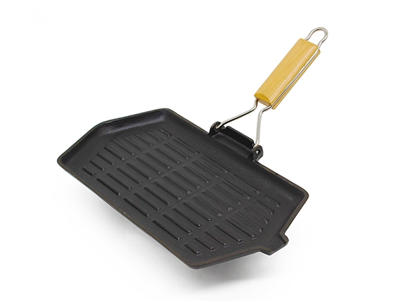 Pre-Seasoned Cast Iron Grill Pan with Foldable Handle