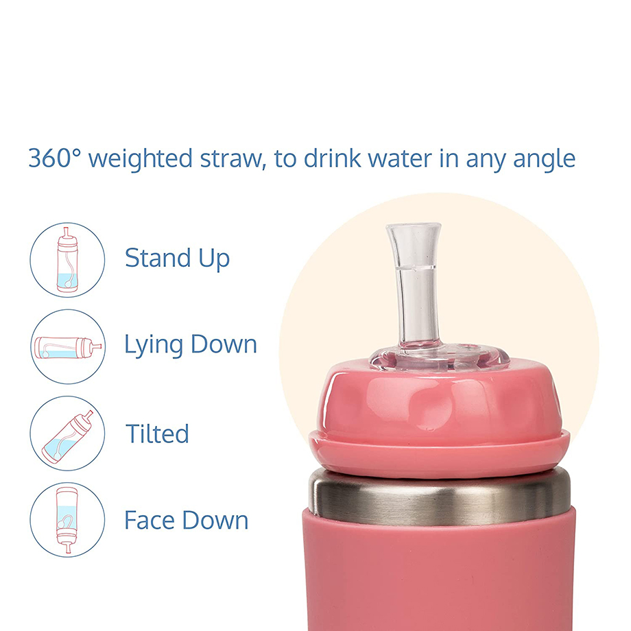 4 in 1 304 Stainless Steel Baby Bottle Silicone Straw Water Bottle with Handle and Sleeve