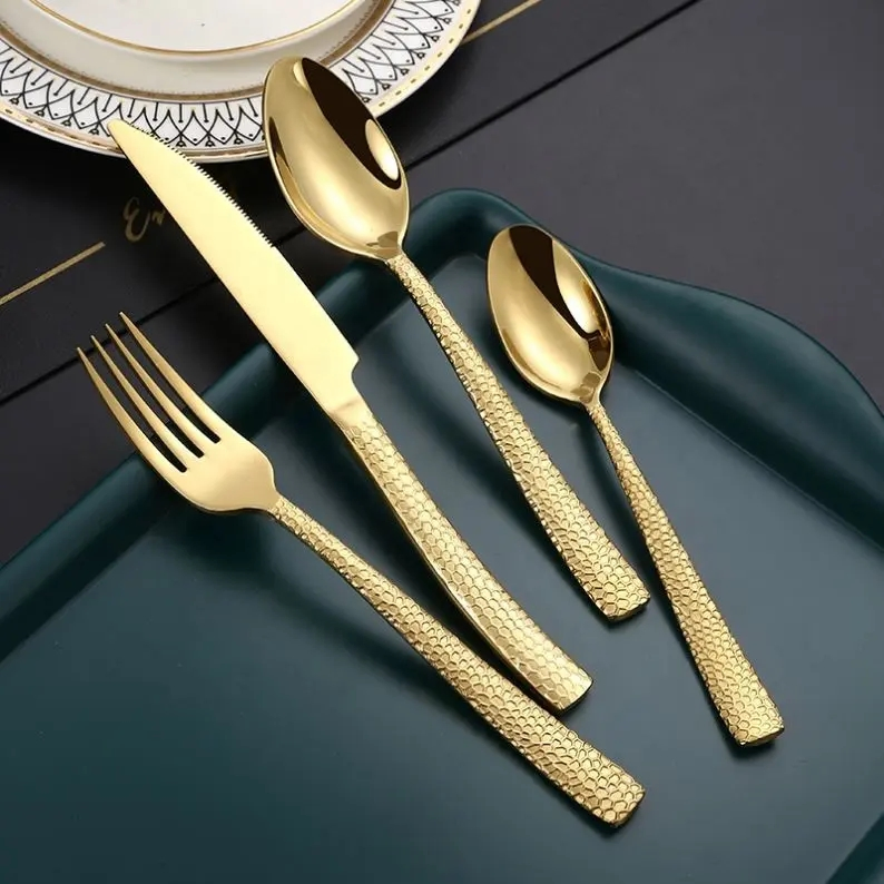 Water Cube Style Hammered Handle High Quality Stainless Steel Luxury Cutlery Set