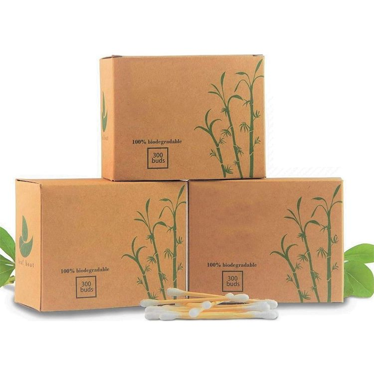 100PCS Plastic Free Biodegradable Kraft Paper Box Bamboo Cotton Buds