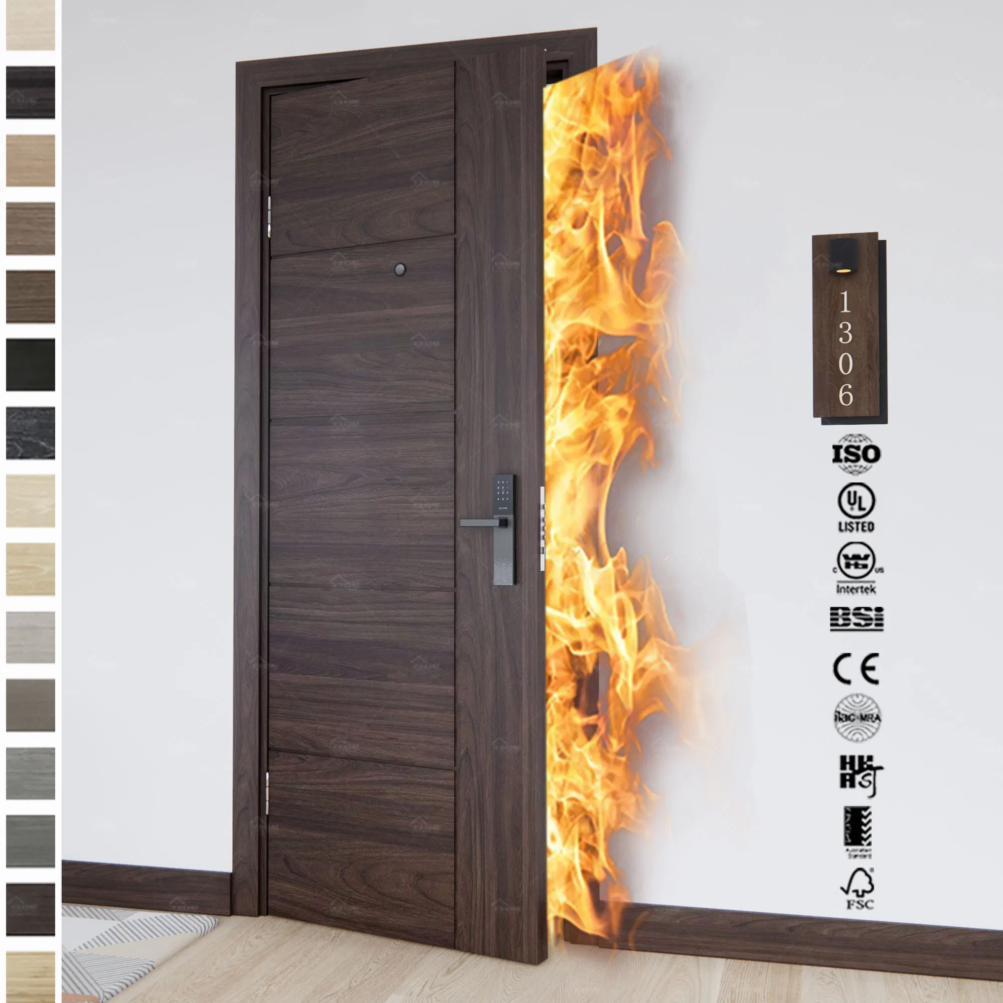 European Standard Hotel 38" Fire Rated BS Wood Fire Retardant Modern Soundproof Interior Fd30 British Fire Door