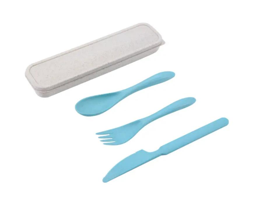 Eco Friendly Biodegradable Wheat Straw Fiber Fork Spoon Knife Flatware Travel Cutlery Set