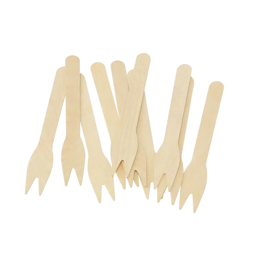 Disposable Compostable Fruit Dessert Cake 140mm Wooden Fork for Party