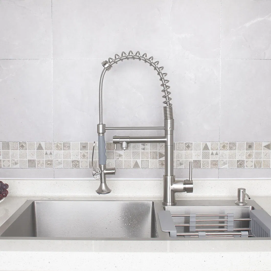 Contemporary Brushed Brass Kitchen Faucet Kitchen Sink Faucet with Spring Mixer