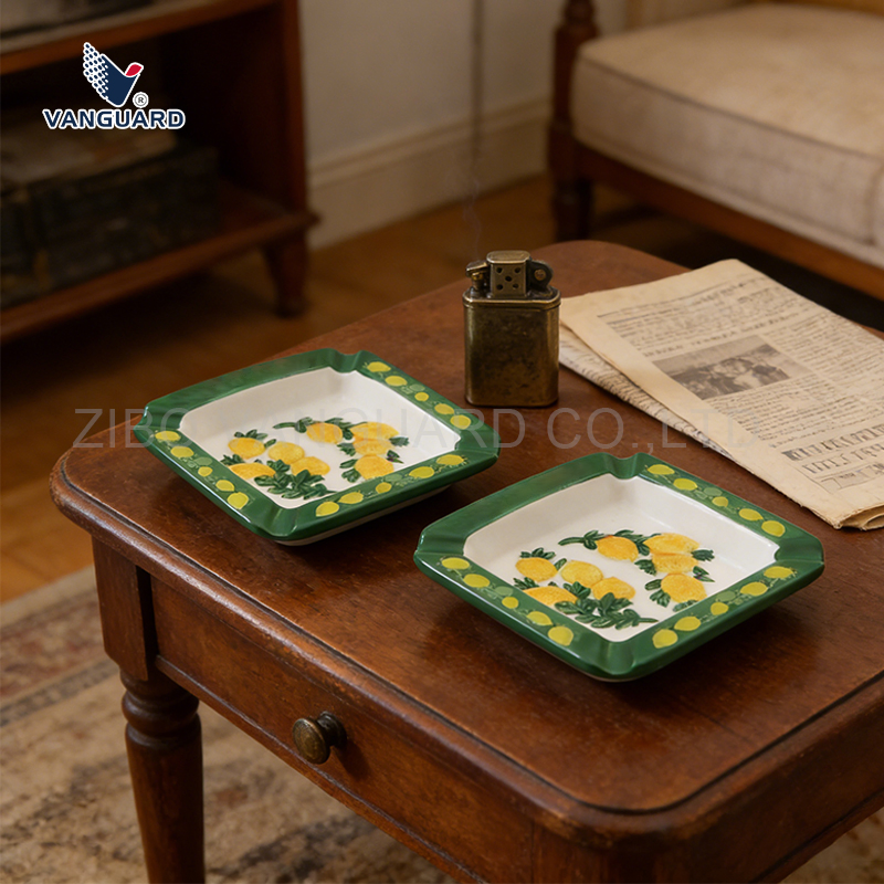 Green High Quality Ashtray Square Ceramic Cigarette Ashtray for Home Decor