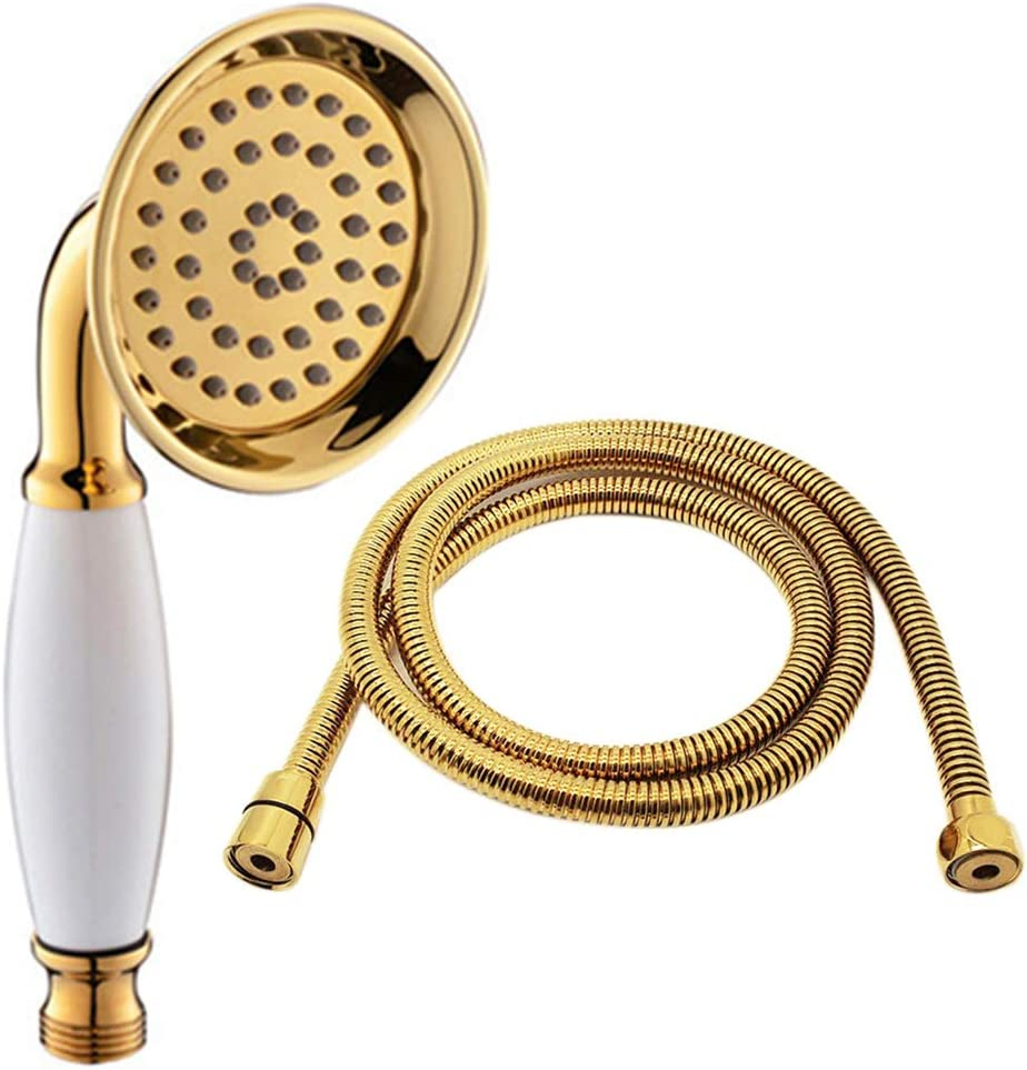Vintage Hand-Held Shower Rain Sprayer Telephone Shaped Brass Ceramic Shower Head with 59 Inch Hose for Bathroom (Gold Finish)