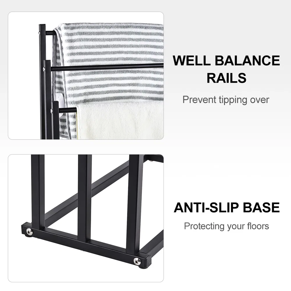 Hot Sale 3 Tier Metal Free Standing Floor Towel Racks for Bathroom Freestanding Drying Bath Towel Rack Stand