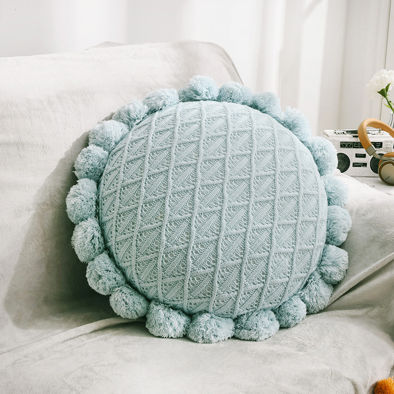 Xinlan Wholesale Blue Knitted Cushion Nordic Round Shaped Stuffed Soft Pillow for Sofa Office Chair Pillow