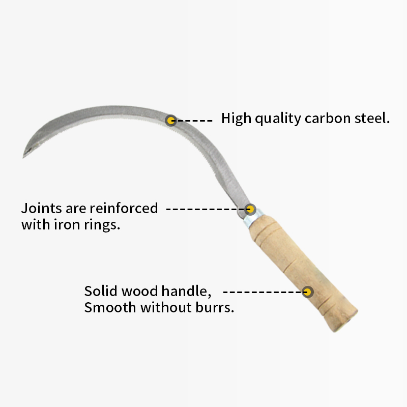 Steel Grass Tooth Gardening Sickle with Wooden Handle on Hot Sale