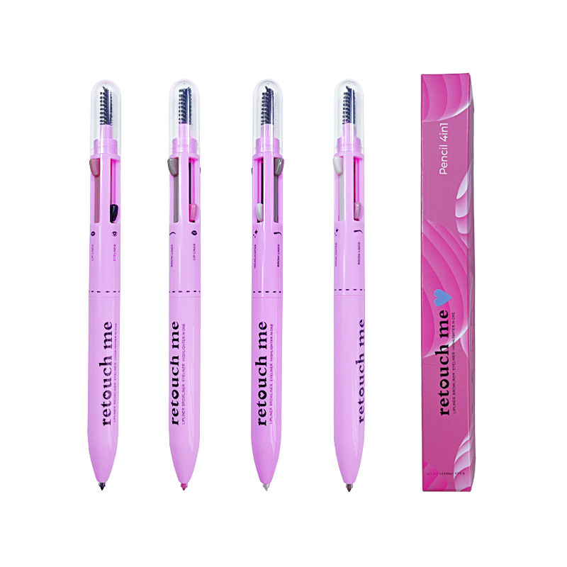 Vegan Eye Cosmetic Pen Touch up Waterproof Eyebrow Pencil Eyeliner Lip Liner Highlighter 4 in 1 Makeup Pen with Brush