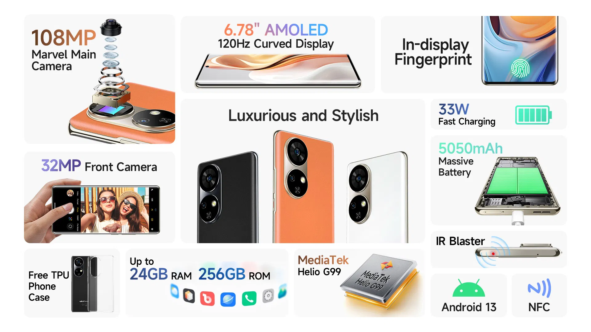 Ulefone Note 17 PRO 6.78inch 12GB+12GB+256ggb 5050mAh 108MP 4G NFC Smartphone Mobile Phone